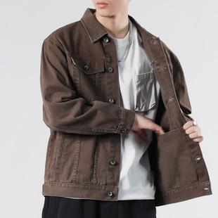 LKTM Men's# Fall/Winter Heavy Washed Black Denim Jacket Men's Lapel Fashion Brand Loose Casual Work Jacket