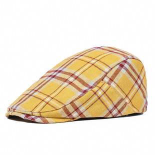 Japanese Style Retro Plaid and Progressive Hat Female Art Students Wear British Painter to Show Face Small Beret Duckbill Hat Tide