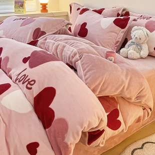 Winter Milk Velvet Four-piece Coral Velvet Bed Sheet Quilt Cover fleece-lined Double-sided Flannel Dormitory Three-piece Set