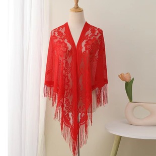 2023 new fashion hollow solid color lace tassel triangle scarf large shawl women's scarf factory scarf wholesale