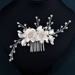 European and American Cross-border Bridal Headwear Simple Temperament Diamond Handmade White Hair Comb Banquet Hair Accessories Wholesale