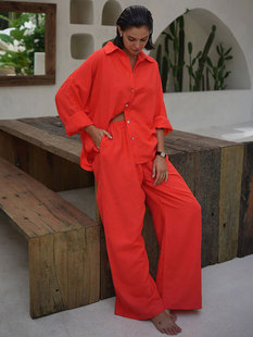 Simple Pure Cotton Casual suit Clothes Summer Women's Fashion European and American Style All-match Design Sense Shirt Trousers Women's Clothing