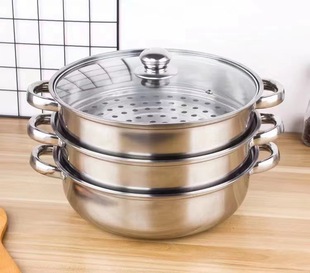 Stainless steel soup steamer 28CM three-layer double-layer steamer multifunctional hot pot single-layer soup pot factory wholesale on behalf of the hair
