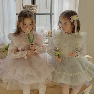 Spring 2024 strawberry Shan South Korea girl girl children French retro floral yarn long sleeve dress in stock