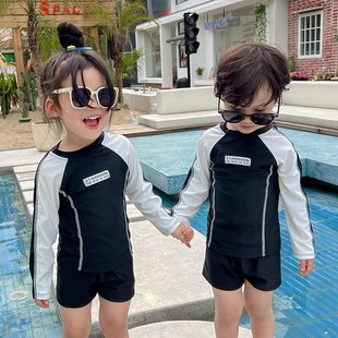 South Korea Children's Swimsuit Boys and Girls Split Long Sleeve Sunscreen Swimsuit Girls Western Style Small and Medium-sized Children's Baby Swimsuit