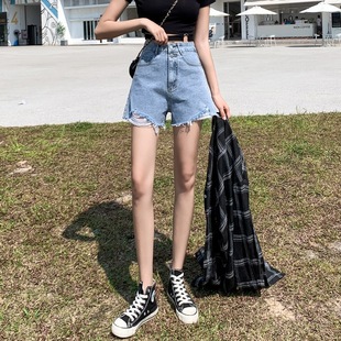 Ripped Hot Girl High Waist Denim Shorts Women's Summer New Net Infrared Wear Loose Slimming Ruffed A- Line Hot Pants Trendy ins