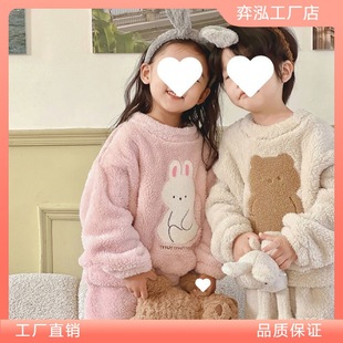Baby Pajamas for Boys and Girls Baby suit Autumn and Winter Thickened Home Clothes Arctic Fleece Fashion Winter fleece-lined Children Wholesale