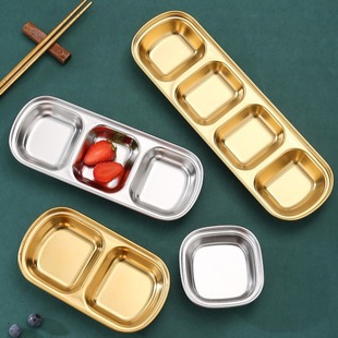 Cross-border 304 Stainless Steel Dipping Dish Seasoning Dish Hot Pot Korean-style Barbecue Dip Dish Thickened Golden Lattice Dish Sauce Dish