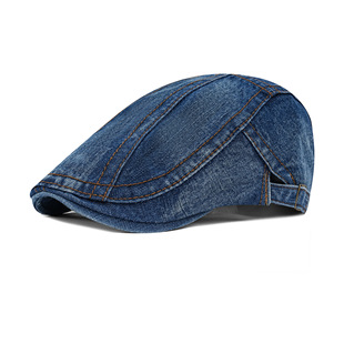 Washed Cotton Denim Beret Women's Fashion British Style Painter's Hat Curved Brim Newsboy Cap Eight-character Forward Cap