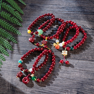 National Tide Awakening Lion Imitation Cinnabar Bracelet Handmade Woven Ruyi Ping An Buckle Lotus Bracelet Hot Selling Jewelry in Temple Scenic Area