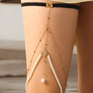 Amazon hot selling cross-border European and American leg decoration exaggerated fashion multi-layer pearl chain elastic rope leg chain factory direct sales