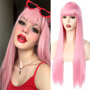 TEMU new hot sale women's high temperature silk chemical fiber headgear mid-length straight hair wig factory in stock wholesale