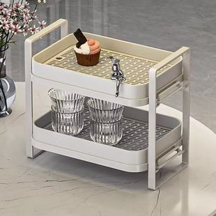 Cup Storage Rack Water Cup Tea Cup Tea Set Storage Rack Table Cup Shelf Double-Layer Draining Tray Shelf