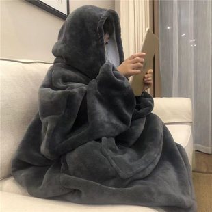 Flannel Pajamas Lazy Blanket Couple's Hooded Home Clothes Student Coral Fleece fleece-lined Thickened Winter Nightgown