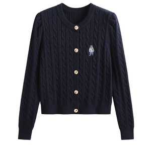 2023 Autumn and Winter New Korean Style Gentle Long-sleeved Slim-fit Round Neck Knitted Cardigan Jacket for Women