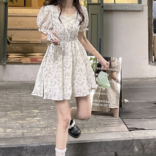 Pure Cream Floral dress Women's 2025 Summer New Gentle Style French Puff Sleeve dress First Love Dress