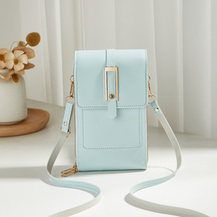 Solid Color Soft Surface 2024 Vertical Square Lady Bazaar Korean Style Casual Zipper Buckle Mobile Phone Bag Crossbody Shoulder Bag