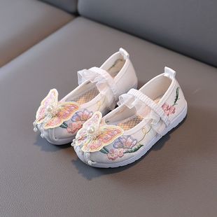 Girls' Han Dynasty Shoes, Spring and Autum Chinese Style Cloth Shoes, Old Beijing Costume, Ancient Style Dance Performance, Kidsren's Embroidered Shoes
