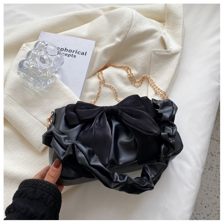 Fairy Bow Bag Women's 2024 New Ins Chain Shoulder Underarm Bag All-match Pleated Crossbody Small Square Bag