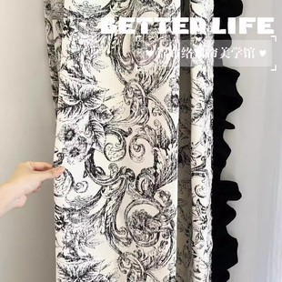 ✅American French Style Curtain Complex Middle Modern Light Luxury Living Room Thick European Yarn-dyed Jacquard Chenille Curtain Fabric