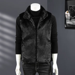 Autumn and Winter Imitation Leather Collar Vest Couples Hooded Vest Plush Men's Mink Velvet Waistcoat Trendy Horse Clip