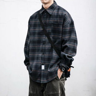 Korean style autumn and winter 2023 men's retro plaid shirt youth workwear long sleeve fashion brand loose casual shirt