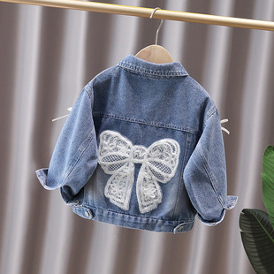 Girls' Denim Long-sleeved Jacket Spring and Autumn Trendy Foreign Trade New Style Girl's Cartoon Top Denim Jacket