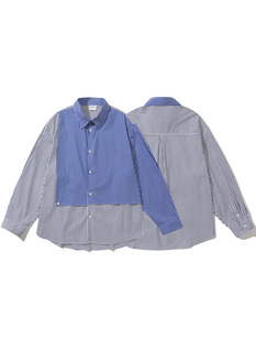 Japanese-style cityboy silhouette striped stitching long sleeve shirt men's and women's loose work shirt lovers casual coat