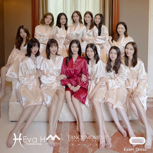 Morning gown bride high-end sense wedding photo pajamas Super fairy bridesmaid sisters group new wedding wedding ice silk nightgown