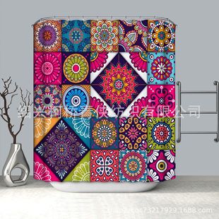 Factory Wholesale Polyester Digital Printing Shower Curtain Floor Mat Four-piece Set Toilet Three-piece Set Mandala Flower Indian Flower