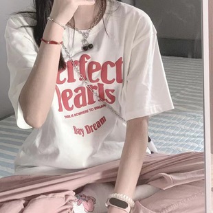 Summer new cotton small short-sleeved T-shirt women's Korean-style lazy cute printed shoulder T-shirt women's top