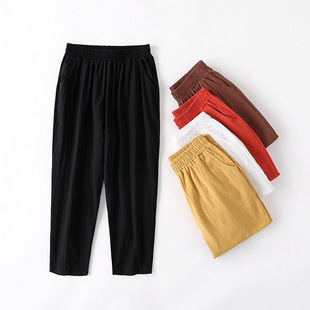 Casual pants women's cotton and linen plus size imitation cotton and linen radish pants spring and summer cropped pants loose harem high waist pocket