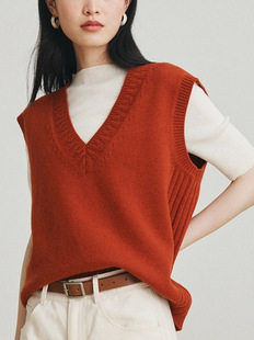 Classic Versatile Wool V-Neck Vest Women's Autumn Slimming Black Knitted Vest Retro Soft Waxy Lazy Sweater