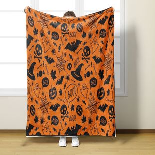 Halloween Flannel Blanket Can Be Printed with LOGO Cartoon Pumpkin Ghost Digital Printed Sofa Blanket Export Supply