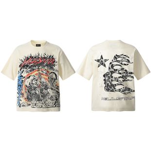 Американский ретро хип-хоп прилив летом Hellstar T-Shirt футболки с короткими рукавами с принтом для мытья