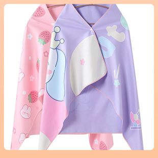 ♫ Children's Bath Towel Swimming Absorbent Quick-Drying Bathrobe Wearable Cloak for Boys and Girls Portable Buckle Sports Beach Wash