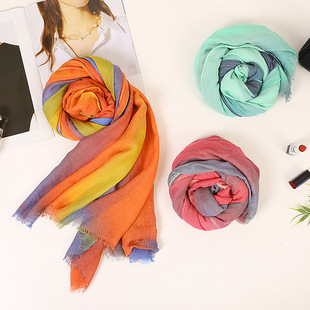 New Tie-dyed Cotton and Linen Scarf Striped TR Polyester Cotton Blended Travel Gifts Sunscreen Shawl Foreign Trade Beach Towel