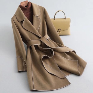 High-end Korean-style Woolen Coat Women's 2024 Autumn and Winter New Western-style Age-reducing Mid-length Double-sided Woolen Coat Women's Trendy