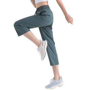 New Spring and Summer Sports Leisure Thin Cropped Wide Leg Pants Loose Comfortable Running Yoga Fitness Straight Quick-drying Pants