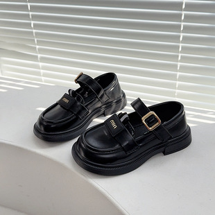 Girls Leather Shoes British Style 2025 Spring New Children's Shoes Fashion Baby All-match Mary Jane Black Small Leather Shoes