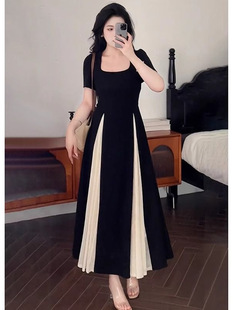 Cross-border TikTok Shrimp Shop plus size dress Women's Summer French Colorblock chubby girl Slim-fit Long Skirt