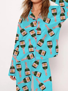 2024 Cross-border Christmas New Long-sleeved Home Clothes 3D Digital Printing Pajamas Couple's Family Clothes Home Clothes Set