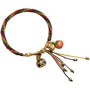 Colorful rope woven reincarnation swallowing gold beast a hand rope couple parent-child bracelet red rope wholesale three-mouth woven end