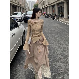 French style fashion high-end irregular top gentle atmosphere long skirt women's spring 2024 new suit