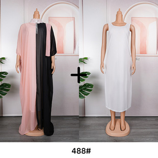 Европа, Америка и Африка AliExpress Женская Африка 2024 Летнее платье Новый свободный плюс размер двухсекционный платье жилет