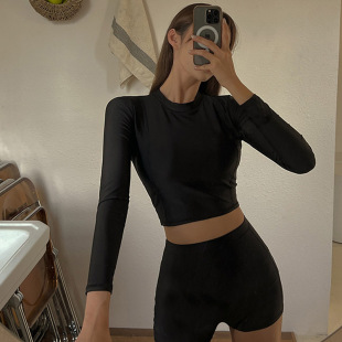 Korean style women's fashion simple split long-sleeved swimsuit sun protection cover slim slimming hot spring vacation swimsuit bikini