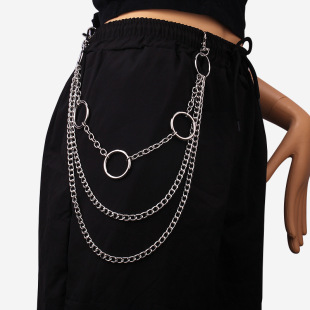 European and American Cross-border Trendy Personalized Hip Hop Metal Ring Waist Chain Fashion Punk Style Cool Handsome Multi-layer Clothing Chain Waist Decoration