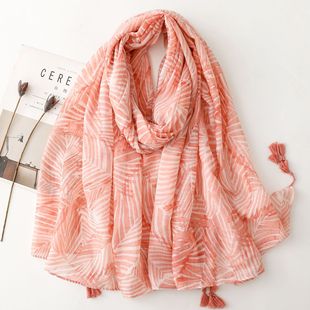 Travel Sunscreen Shawl Bohemian Ethnic Style Sunscreen Silk Scarf Bali Yarn Blue Banana Leaf Tassel Scarf Women