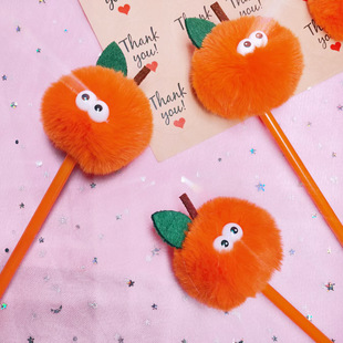 Orange fur ball ball pen cartoon shape orange fruit ball pen Korean style personalized fur ball pen