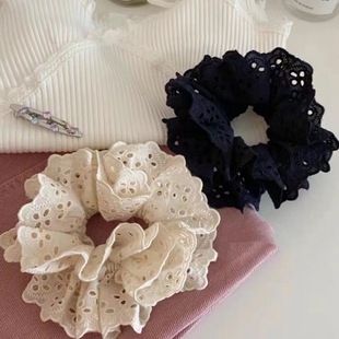 Korean style elegant embroidered hollow lace ruffled three-dimensional double-layer low ponytail hair ring Zhao Lusi same style hair accessories